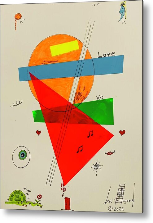  Metal Print featuring the mixed media Love xo Green Under Red 111414 by Lew Hagood