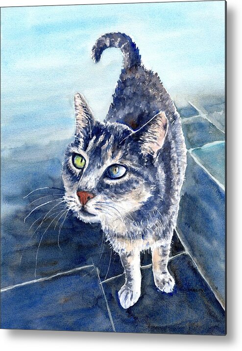 Cat Metal Print featuring the painting Loving Gray Kitty by Carlin Blahnik CarlinArtWatercolor