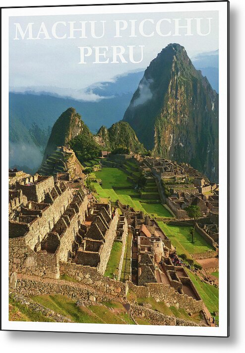 Machu Picchu Metal Print featuring the photograph Machu Picchu Peru Retro Vintage Travel Poster by Carol Japp