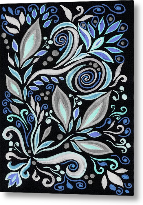 Floral Pattern Metal Print featuring the painting Magical Floral Pattern Tiffany Stained Glass Mosaic Decor XVII by Irina Sztukowski