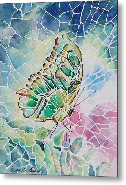 Green Malachite Butterfly Metal Print featuring the painting Malachite Wings by Amanda Amend