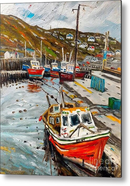 Scotland Metal Print featuring the painting Mallaig Harbour Scotland Painting scotland coastal scene low tid by N Akkash