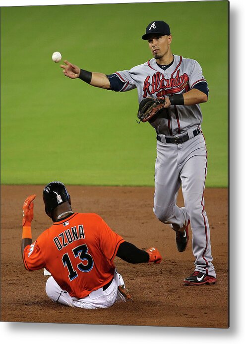 Double Play Metal Print featuring the photograph Marcell Ozuna and Jace Peterson by Mike Ehrmann