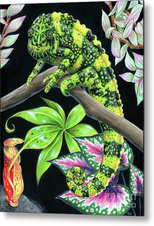 Chameleon Metal Print featuring the painting Meller's Chameleon by Rebecca Wang