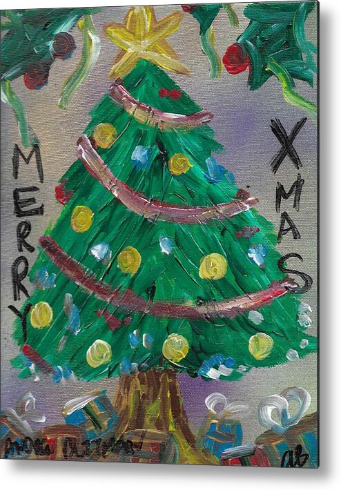 Holidays Metal Print featuring the painting Merry X-Mas by Andrew Blitman