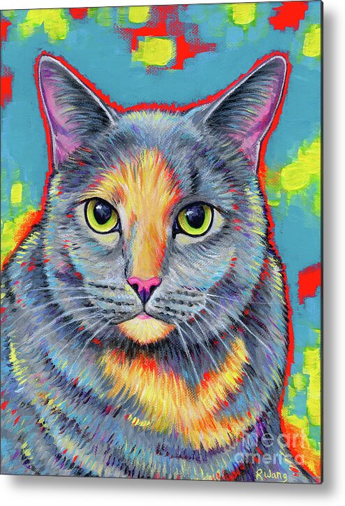 Cat Metal Print featuring the painting Miah the Dilute Tortoiseshell Cat by Rebecca Wang