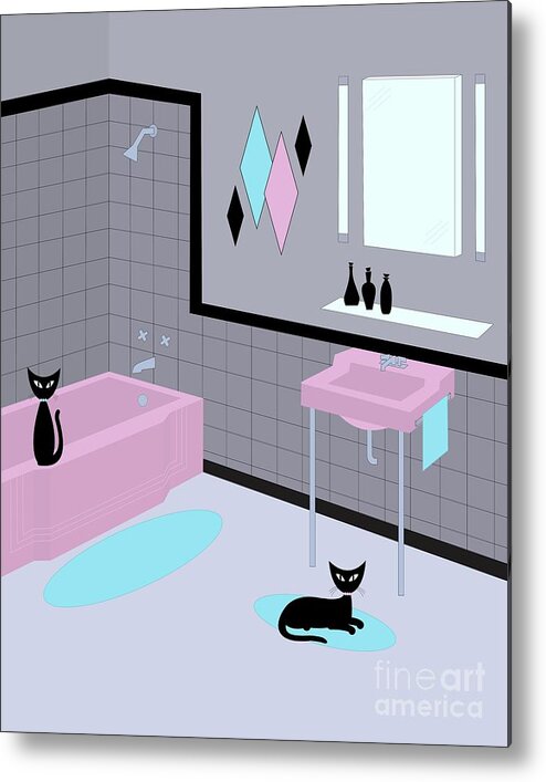 Mid Century Bathroom Metal Print featuring the digital art Mid Century Bathroom Pink and Aqua by Donna Mibus