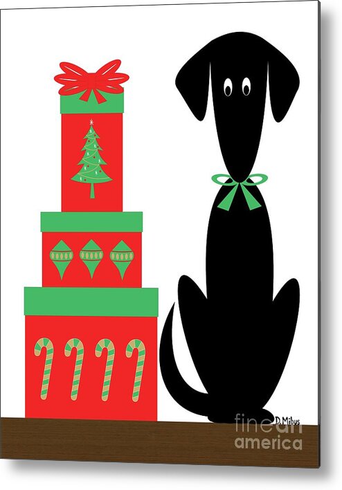 Mid Century Modern Metal Print featuring the digital art Mid Century Holiday Dog with Presents by Donna Mibus