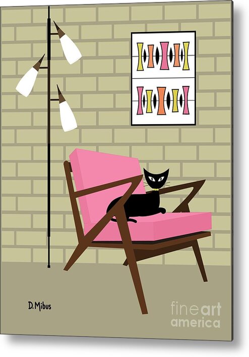 Mid Century Cat Metal Print featuring the digital art Mid Century Z Chair Pink by Donna Mibus