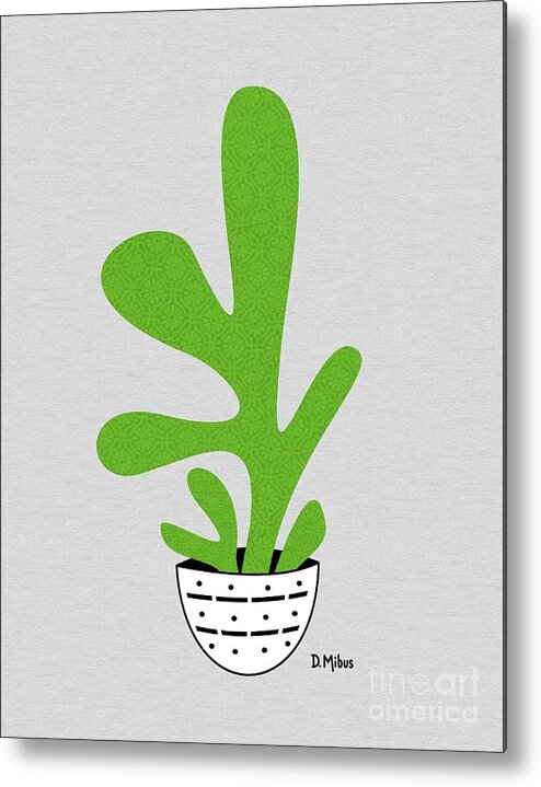 Minimal Metal Print featuring the mixed media Minimalistic Green Potted Plant by Donna Mibus