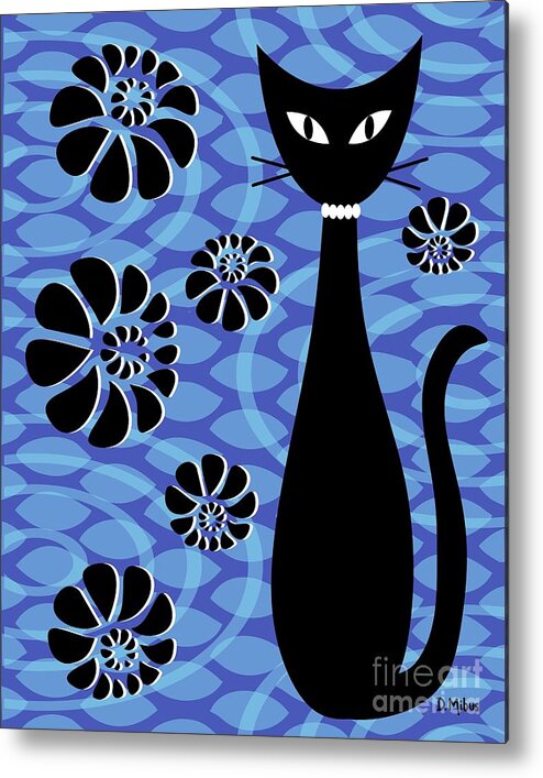 Abstract Cat Metal Print featuring the digital art Mod Cat Blue 2 by Donna Mibus