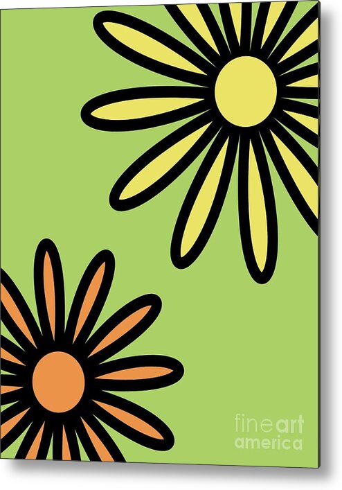 Mod Metal Print featuring the digital art Mod Flowers 2 on Green by Donna Mibus