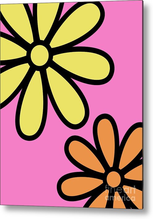 Mod Metal Print featuring the digital art Mod Flowers 3 on Pink by Donna Mibus