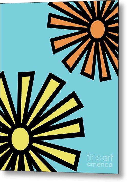 Mod Metal Print featuring the digital art Mod Flowers 4 on Blue by Donna Mibus