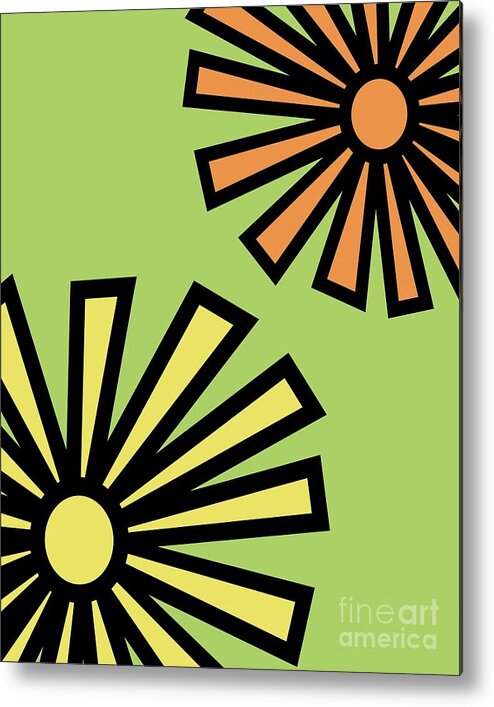 Mod Metal Print featuring the digital art Mod Flowers 4 on Green by Donna Mibus