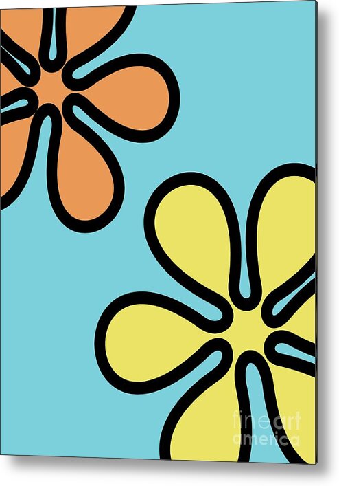 Mod Metal Print featuring the digital art Mod Flowers on Blue by Donna Mibus