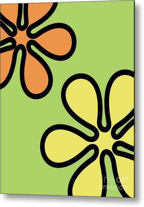 Mod Metal Print featuring the digital art Mod Flowers on Green by Donna Mibus