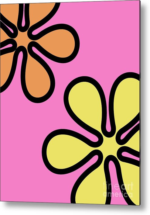 Mod Metal Print featuring the digital art Mod Flowers on Pink by Donna Mibus