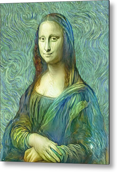 Mona Lisa Metal Print featuring the digital art Mona Lisa in the style of the Van Gogh self-portrait - digital recreation by Nicko Prints