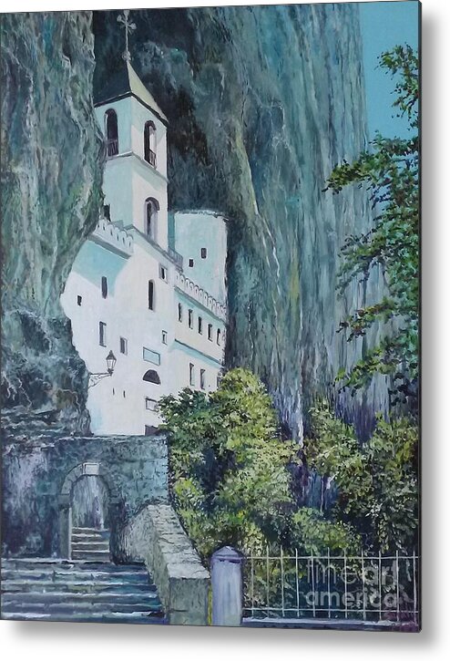 Architecture Metal Print featuring the painting Monastery Ostrog Montenegro by Sinisa Saratlic