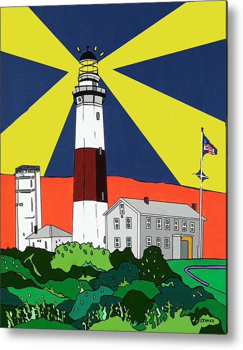 Montauk Point Lighthouse Longisland Eastend Metal Print featuring the painting Montauk Light House by Mike Stanko