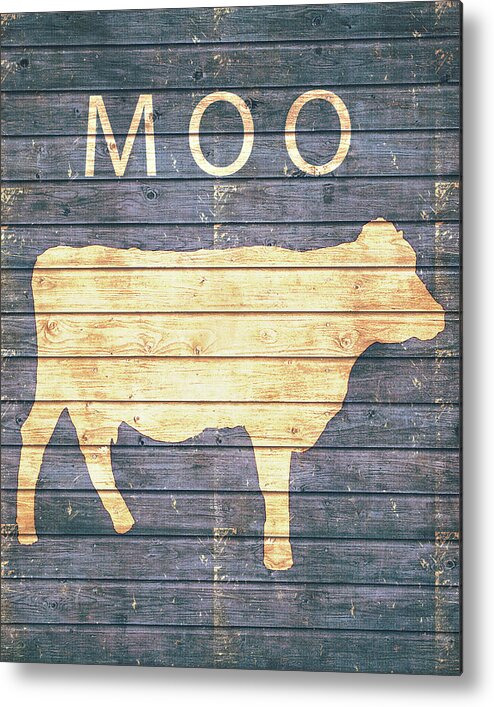 Moo Cow Rustic Wood Metal Print featuring the mixed media Moo Cow Rustic Wood by Dan Sproul