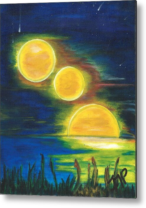 Night Sky Metal Print featuring the painting Moons Alighting by Esoteric Gardens KN