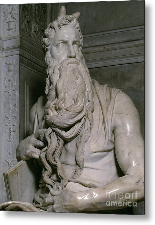 Michelangelo Metal Print featuring the sculpture Moses, Detail by Michelangelo