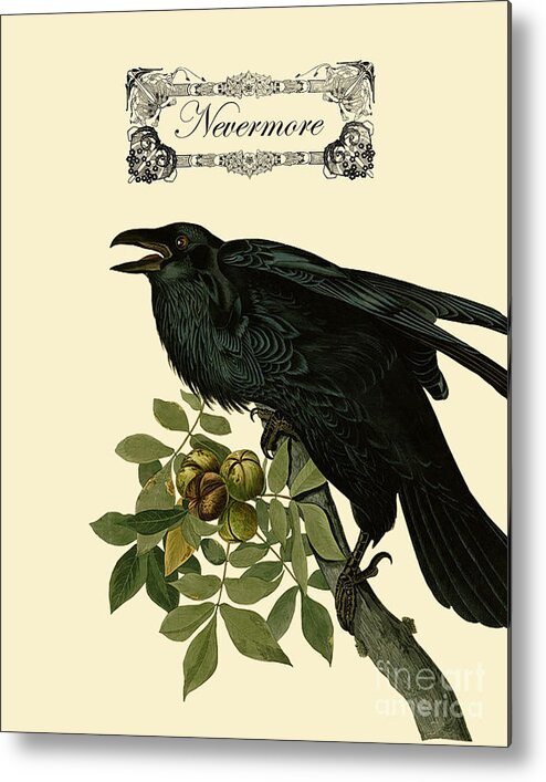 Raven Metal Print featuring the mixed media Nevermore raven by Madame Memento