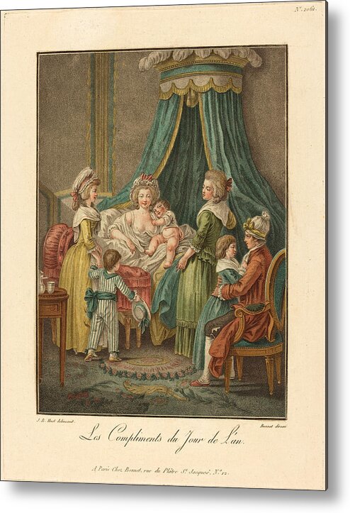 Louis-marin Bonnet Metal Print featuring the drawing New Year's Greeting by Louis-Marin Bonnet