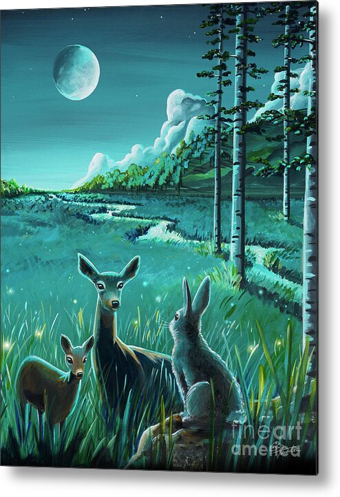 Night Metal Print featuring the painting One Night In The Meadow by Cindy Thornton