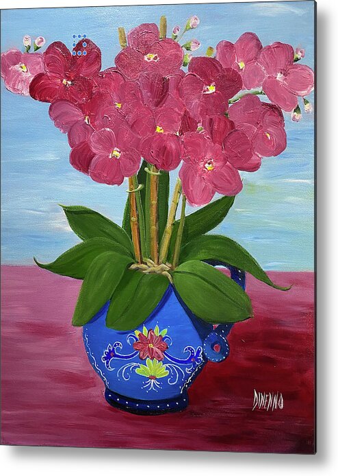 Orchids Metal Print featuring the painting Orchids in a Tuscan Pot by Sue Dinenno