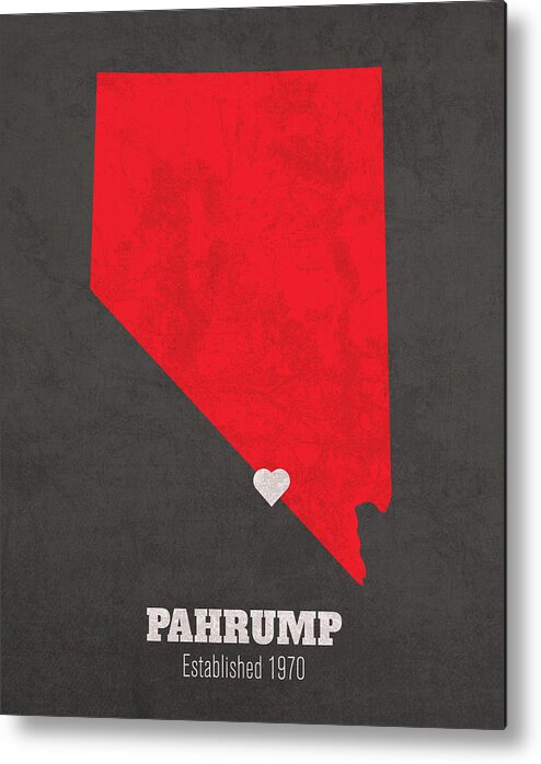 Pahrump Metal Print featuring the mixed media Pahrump Nevada City Map Founded 1970 University of Nevada Las Vegas Color Palette by Design Turnpike