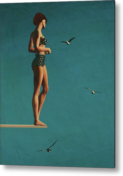 Girl Metal Print featuring the digital art Painting of a woman standing from a diving board by Jan Keteleer