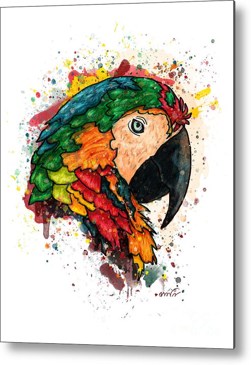 Parrot Metal Print featuring the painting Parrot portrait painting on white background, Macaw parrot by Nadia CHEVREL