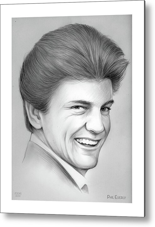 Phil Everly Metal Print featuring the drawing Phil Everly - Pencil by Greg Joens