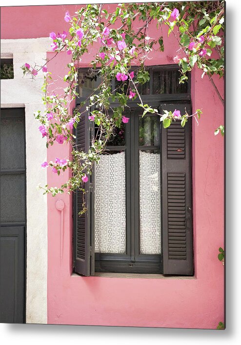 Architecture Metal Print featuring the photograph Pink House with Black Shutters by Lupen Grainne