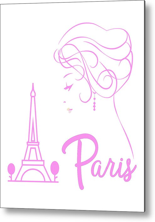 Paris Girl Line Art Drawing Metal Print featuring the digital art Pink Paris by Bob Pardue