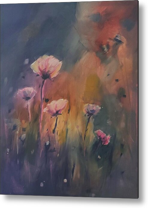 Landscape Metal Print featuring the painting Pink Poppies by Sheila Romard