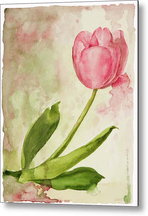 Botanicals Metal Print featuring the painting Pink Tulip After the Rain by Kathryn Donatelli