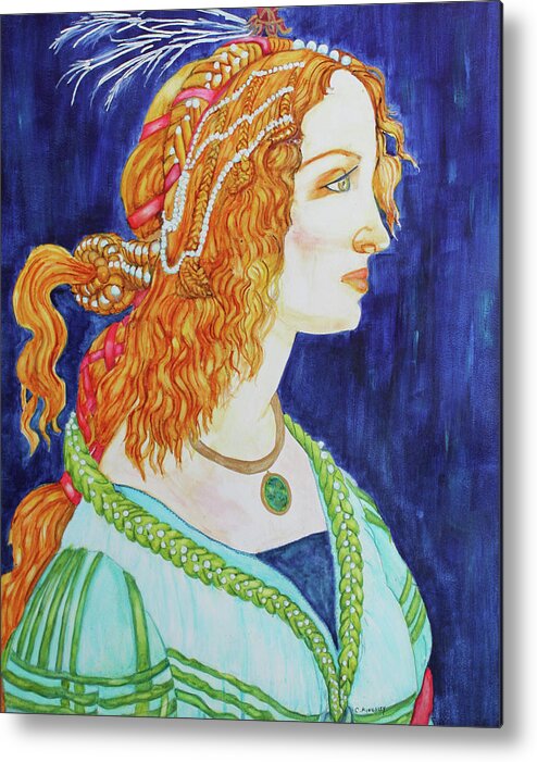  Metal Print featuring the painting Portrait of Young Woman, After Botticelli by Christiane Kingsley