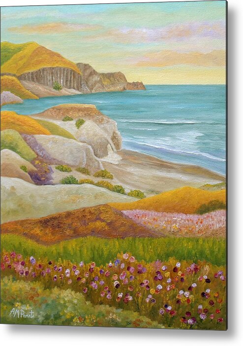 Wild Flowers Metal Print featuring the painting Prairie By The Sea by Angeles M Pomata