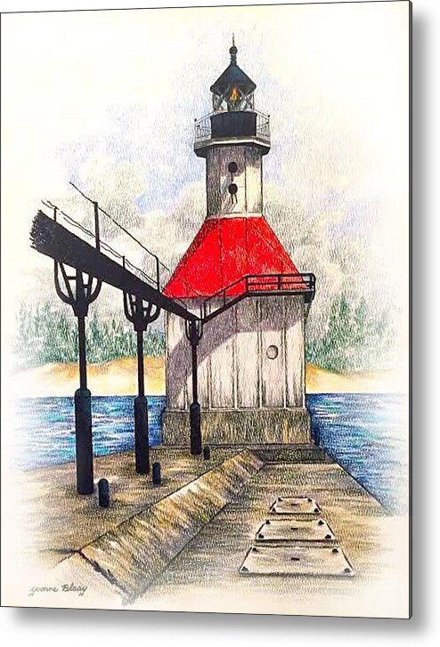 Lighthouse Metal Print featuring the drawing Pre2020#9 St Joseph MI Lighthouse by Yvonne Blasy