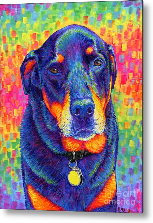 Rottweiler Metal Print featuring the painting Psychedelic Rainbow Rottweiler by Rebecca Wang