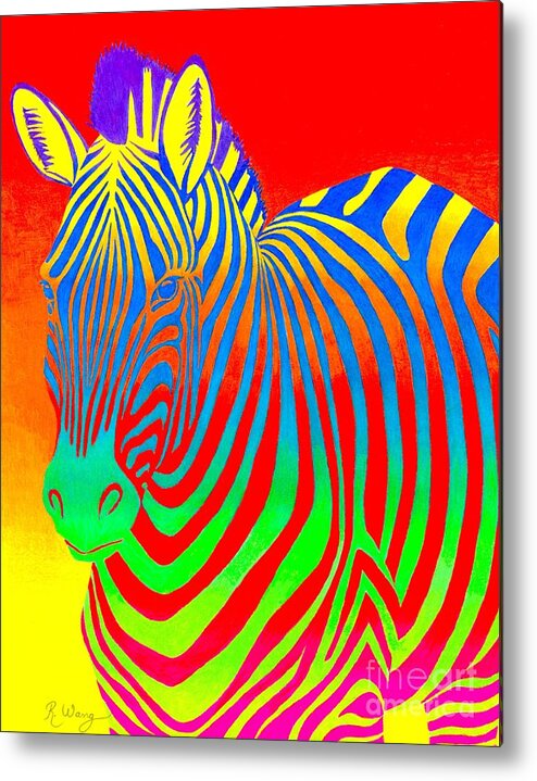 Zebra Metal Print featuring the drawing Psychedelic Rainbow Zebra by Rebecca Wang