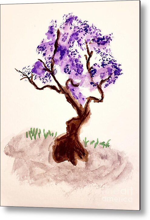 Our Connection To The Spiritual World Metal Print featuring the painting Purple Blossoms by Margaret Welsh Willowsilk