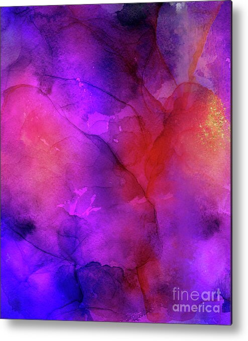 Purple Ink Painting Metal Print featuring the painting Purple, Blue, Red And Pink Fluid Ink Abstract Art Painting by Modern Art