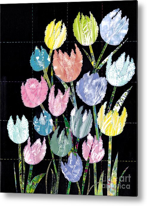 Tulips Metal Print featuring the mixed media Quilting My Past Recycling My Dreams Tulip Quilt 2 by Conni Schaftenaar