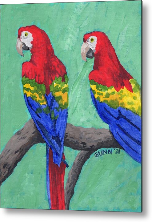 Macaws Metal Print featuring the painting Rainbow Macaws by Katrina Gunn