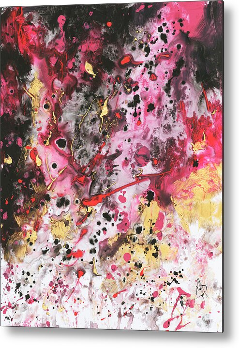 Raw Metal Print featuring the painting Raw Abstract Original Painting Liquid Art Pour Pink Gold Black Art Megan Duncanson by Megan Aroon